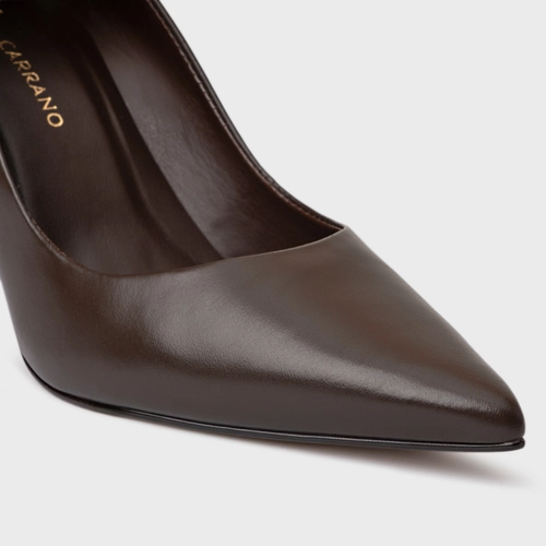 Scarpin Beatriz Salto Fino Couro Marrom Ganache