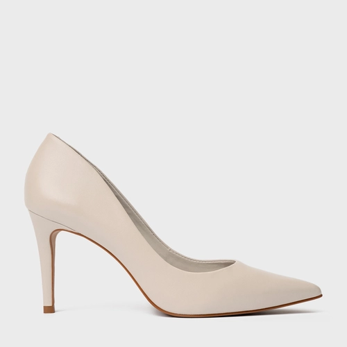 Scarpin Beatriz Salto Fino Couro Bege Oatmeal
