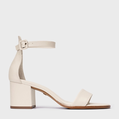 Sandália Classic Salto Bloco Médio Couro Off White Vanilla