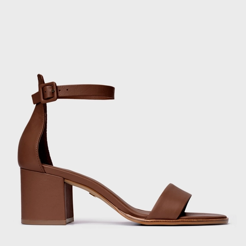 Sandália Classic Salto Bloco Médio Couro Marrom Walnut