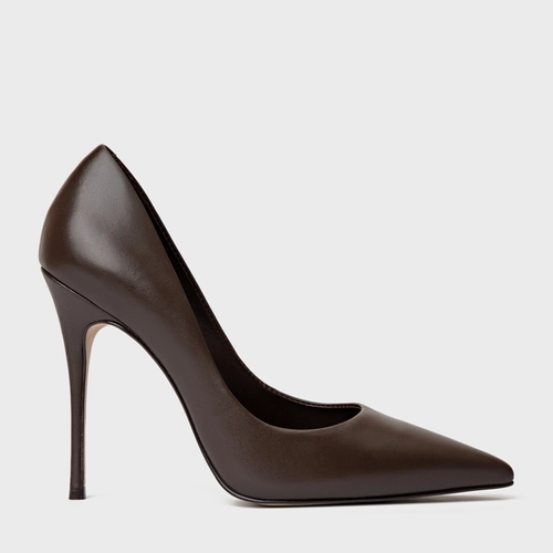 Scarpin Loretta Salto Fino Couro Marrom Ganache