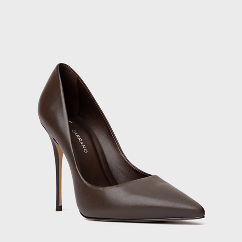 Scarpin Loretta Salto Fino Couro Marrom Ganache