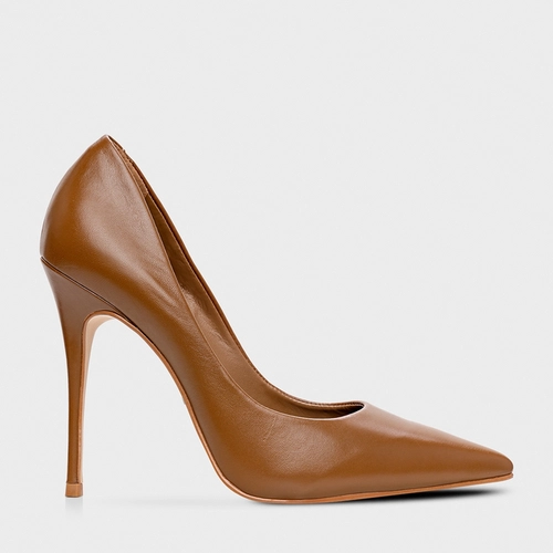 Scarpin Loretta Salto Fino Couro Marrom Gingerbread
