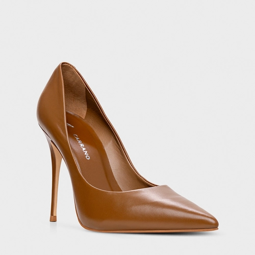 Scarpin Loretta Salto Fino Couro Marrom Gingerbread