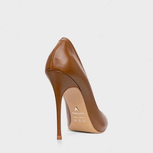 Scarpin Loretta Salto Fino Couro Marrom Gingerbread