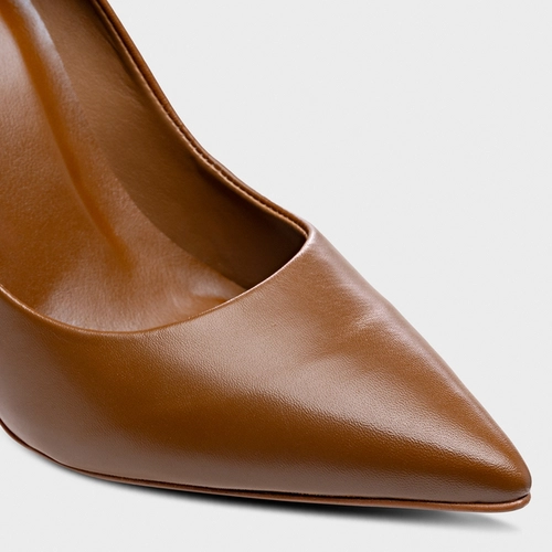 Scarpin Loretta Salto Fino Couro Marrom Gingerbread