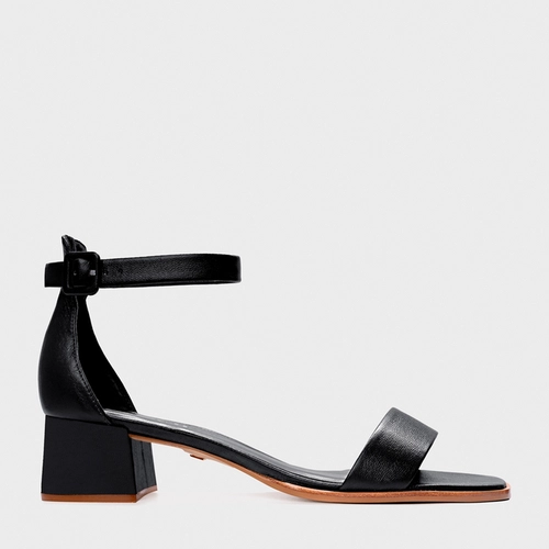 Sandália Classic Salto Bloco Baixo Couro Preto