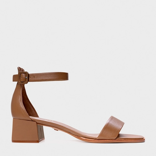 Sandália Classic Salto Bloco Baixo Couro Marrom Gingerbread