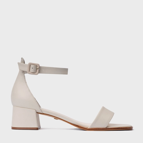 Sandália Classic Salto Bloco Baixo Couro Off White Vanilla