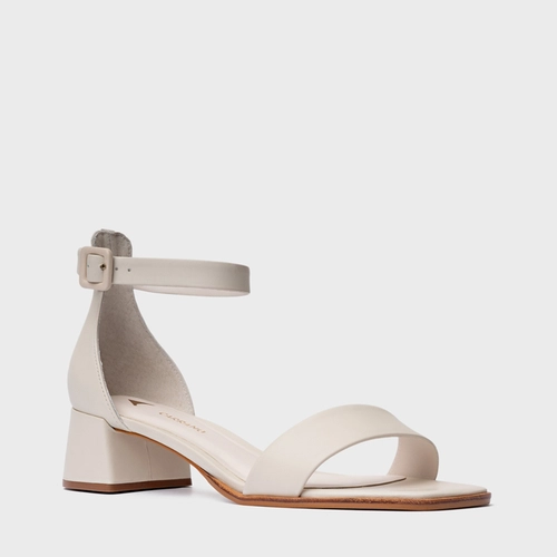 Sandália Classic Salto Bloco Baixo Couro Off White Vanilla
