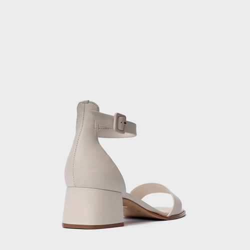 Sandália Classic Salto Bloco Baixo Couro Off White Vanilla