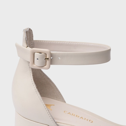 Sandália Classic Salto Bloco Baixo Couro Off White Vanilla