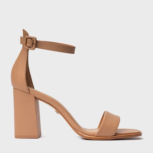 Sandália Classic Salto Bloco Alto Couro Marrom Cookie