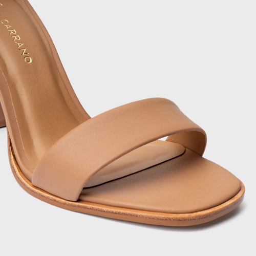 Sandália Classic Salto Bloco Alto Couro Marrom Cookie