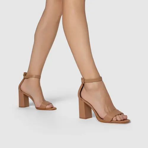 Sandália Classic Salto Bloco Alto Couro Marrom Cookie