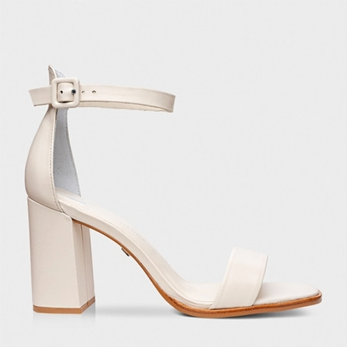 Sandália Classic Salto Bloco Alto Couro Off White Vanilla