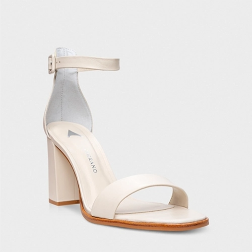 Sandália Classic Salto Bloco Alto Couro Off White Vanilla
