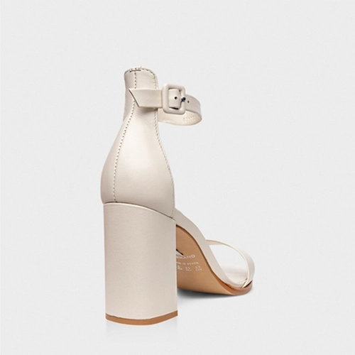 Sandália Classic Salto Bloco Alto Couro Off White Vanilla
