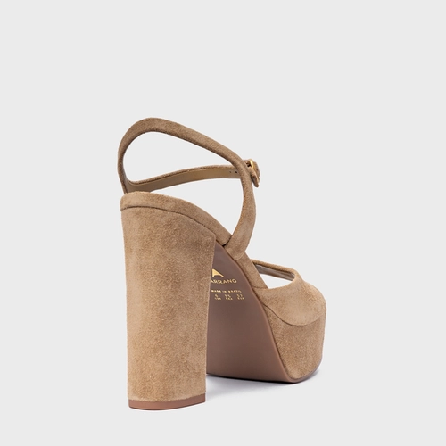 Sandália Plataforma Statement Couro Suede Bege Almond