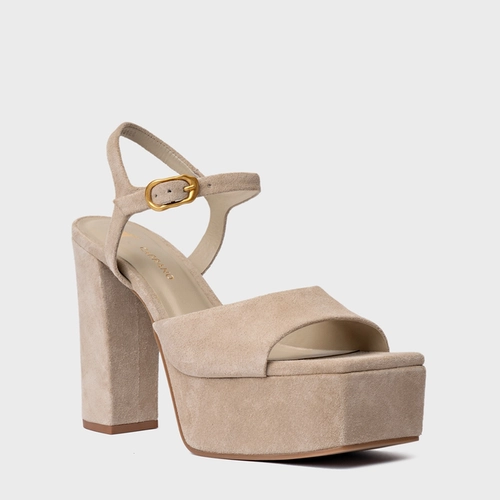 Sandália Plataforma Statement Couro Suede Bege Oatmeal