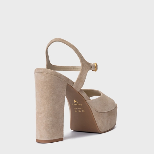 Sandália Plataforma Statement Couro Suede Bege Oatmeal