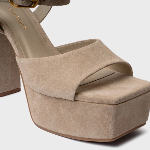 Sandália Plataforma Statement Couro Suede Bege Oatmeal