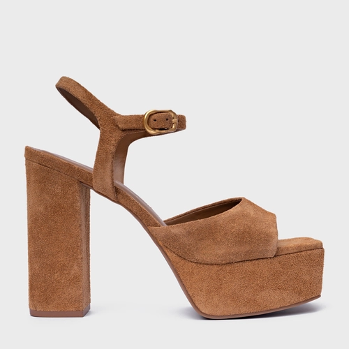 Sandália Plataforma Statement Couro Suede Marrom Saddle