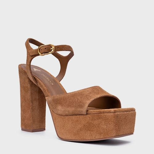 Sandália Plataforma Statement Couro Suede Marrom Saddle