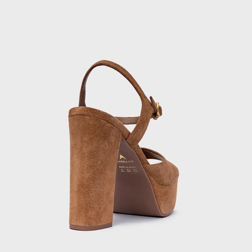 Sandália Plataforma Statement Couro Suede Marrom Saddle