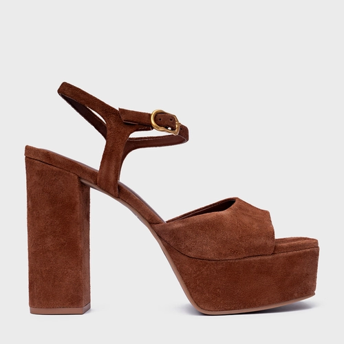 Sandália Plataforma Statement Couro Suede Marrom Walnut