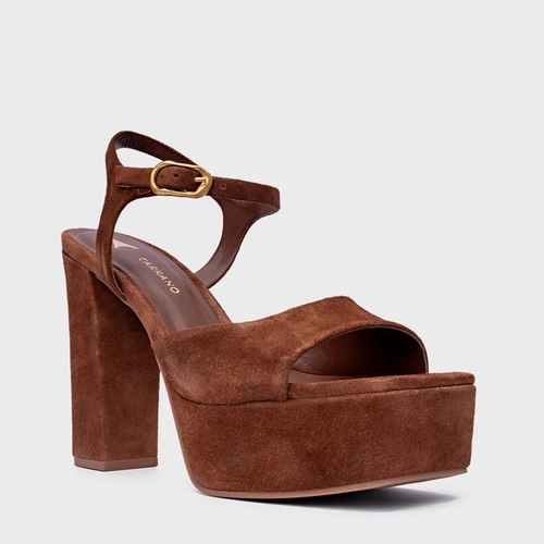 Sandália Plataforma Statement Couro Suede Marrom Walnut