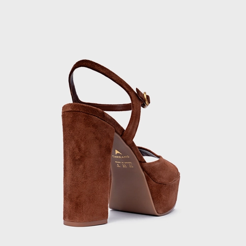 Sandália Plataforma Statement Couro Suede Marrom Walnut