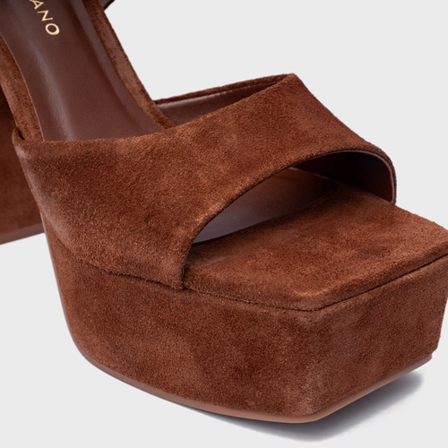 Sandália Plataforma Statement Couro Suede Marrom Walnut
