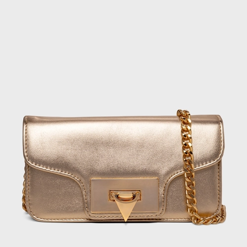 Bolsa Tiracolo Fiorella Pequena Couro Metalizado Champagne