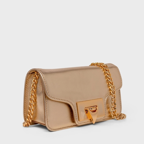 Bolsa Tiracolo Fiorella Pequena Couro Metalizado Champagne