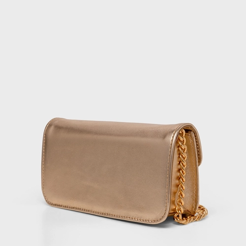 Bolsa Tiracolo Fiorella Pequena Couro Metalizado Champagne