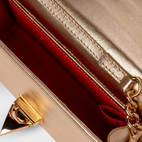Bolsa Tiracolo Fiorella Pequena Couro Metalizado Champagne