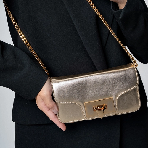 Bolsa Tiracolo Fiorella Pequena Couro Metalizado Champagne