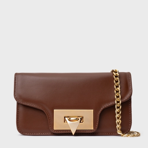 Bolsa Tiracolo Fiorella Pequena Couro Trento Marrom Walnut