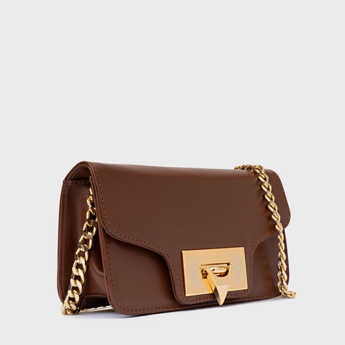 Bolsa Tiracolo Fiorella Pequena Couro Trento Marrom Walnut