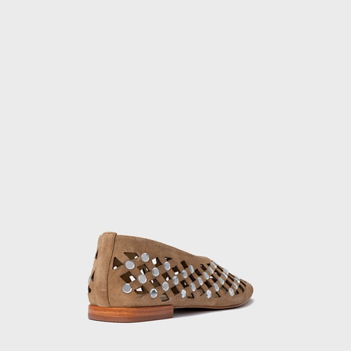Sapatilha Cut Cristal Couro Suede Bege Almond