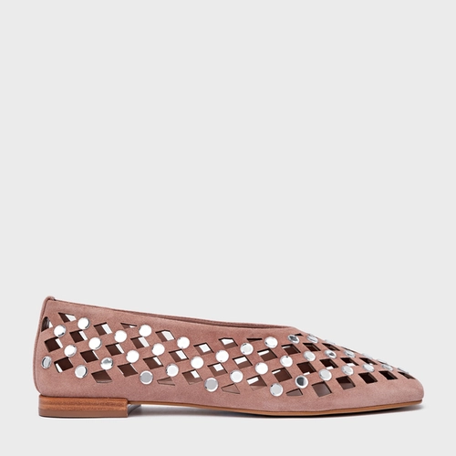Sapatilha Cut Cristal Couro Suede Rosa Ballet