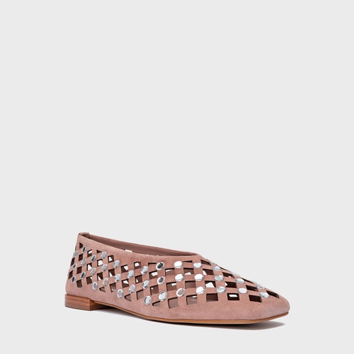 Sapatilha Cut Cristal Couro Suede Rosa Ballet