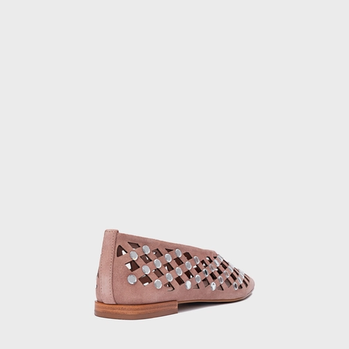 Sapatilha Cut Cristal Couro Suede Rosa Ballet