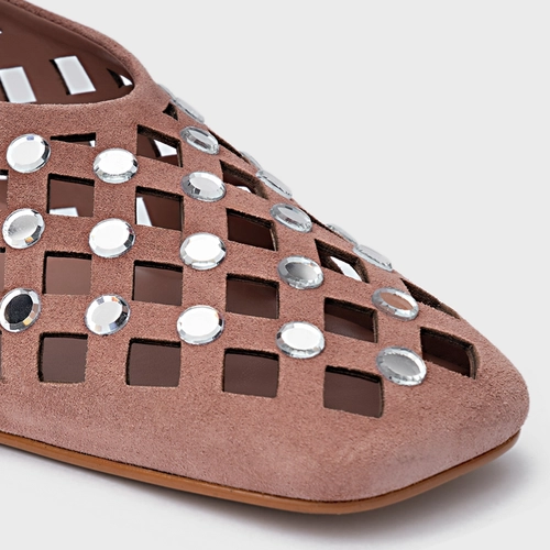 Sapatilha Cut Cristal Couro Suede Rosa Ballet