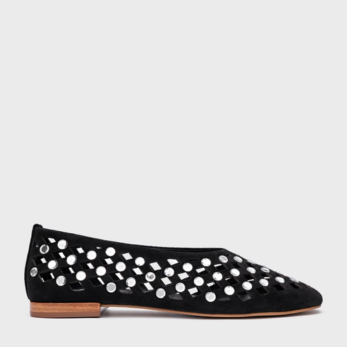 Sapatilha Cut Cristal Couro Suede Preto
