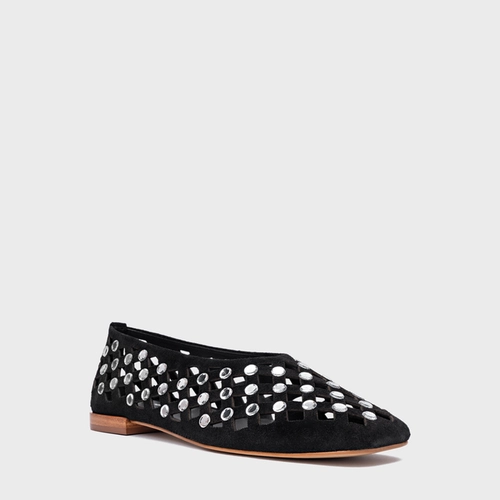 Sapatilha Cut Cristal Couro Suede Preto