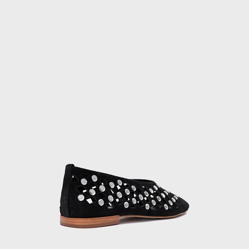 Sapatilha Cut Cristal Couro Suede Preto