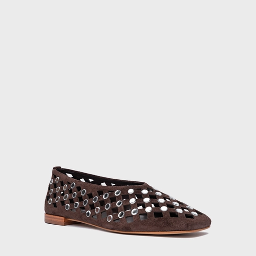 Sapatilha Cut Cristal Couro Suede Marrom Ganache