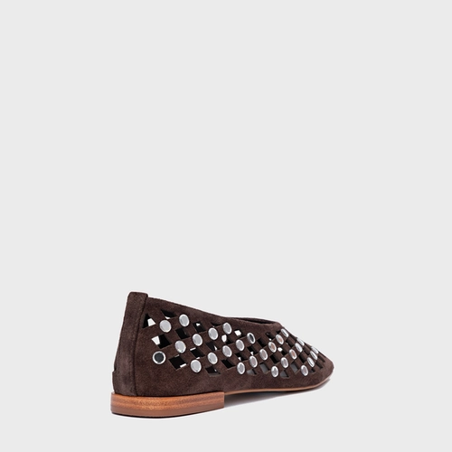 Sapatilha Cut Cristal Couro Suede Marrom Ganache